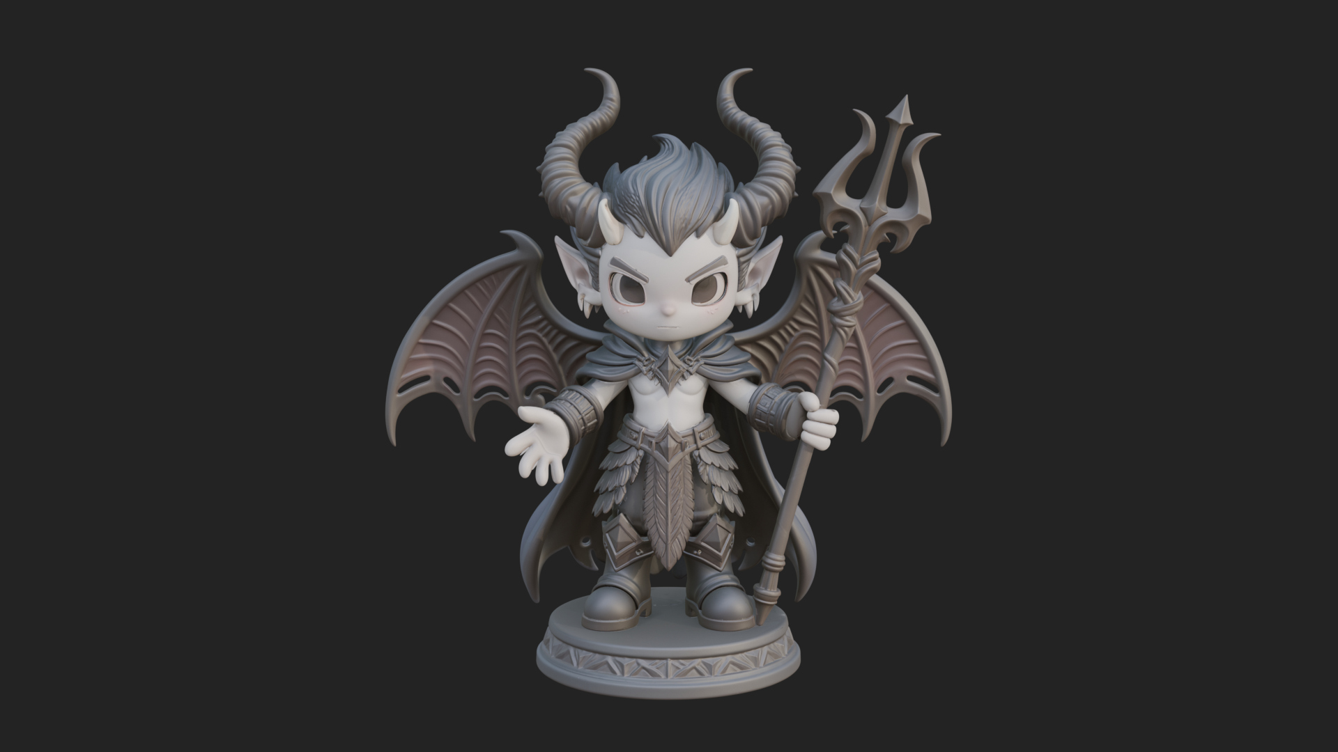 Chibi Demon with Trident Statue Design 1 3D Print Model 3D Model