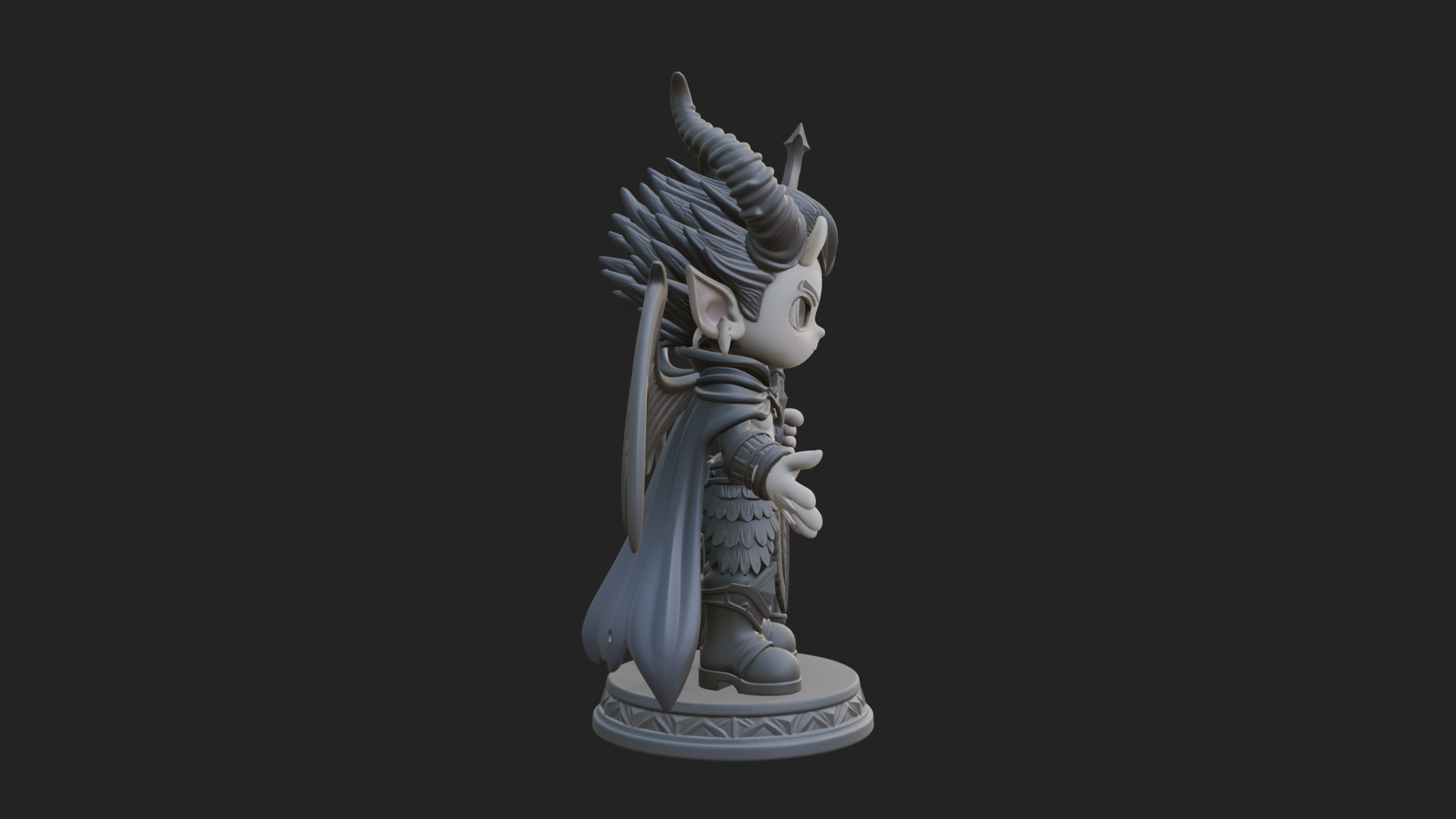 Chibi Demon with Trident Statue Design 1 3D Print Model 3D Model