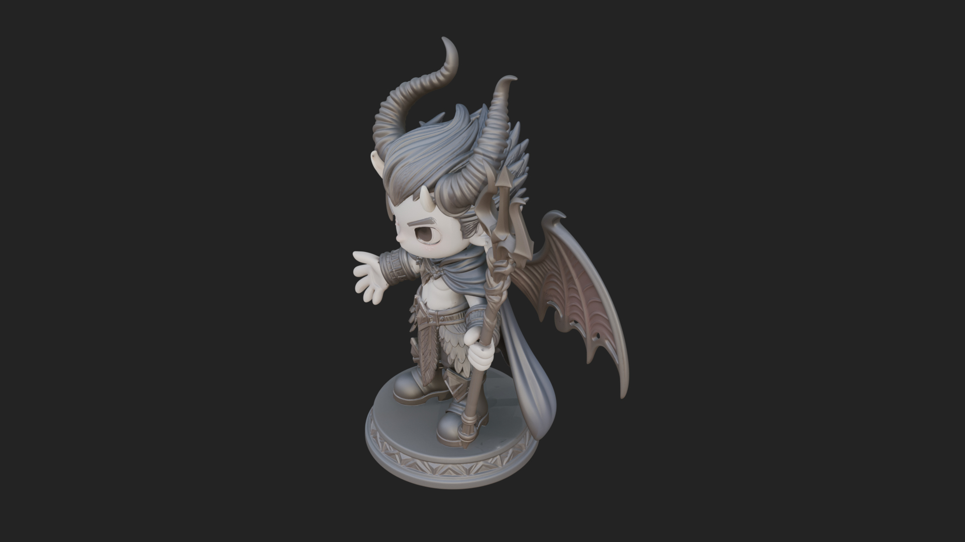 Chibi Demon with Trident Statue Design 1 3D Print Model 3D Model