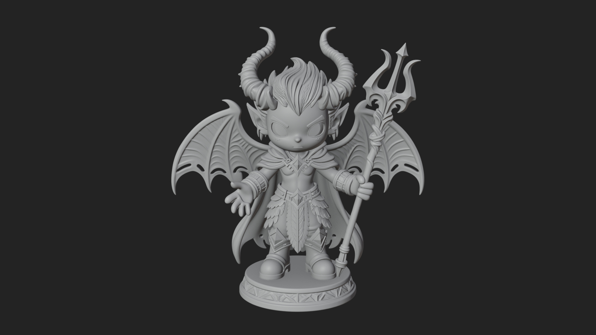 Chibi Demon with Trident Statue Design 1 3D Print Model 3D Model