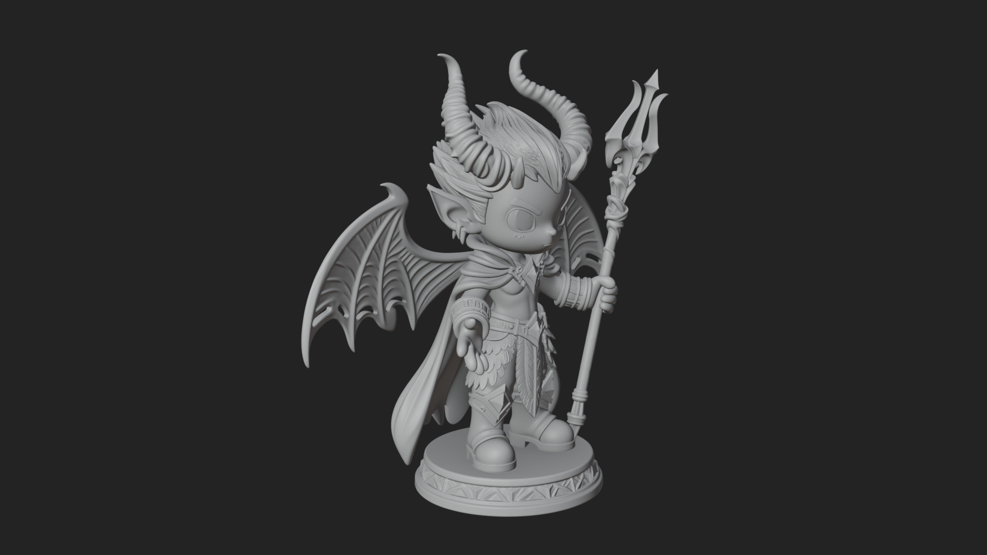 Chibi Demon with Trident Statue Design 1 3D Print Model 3D Model