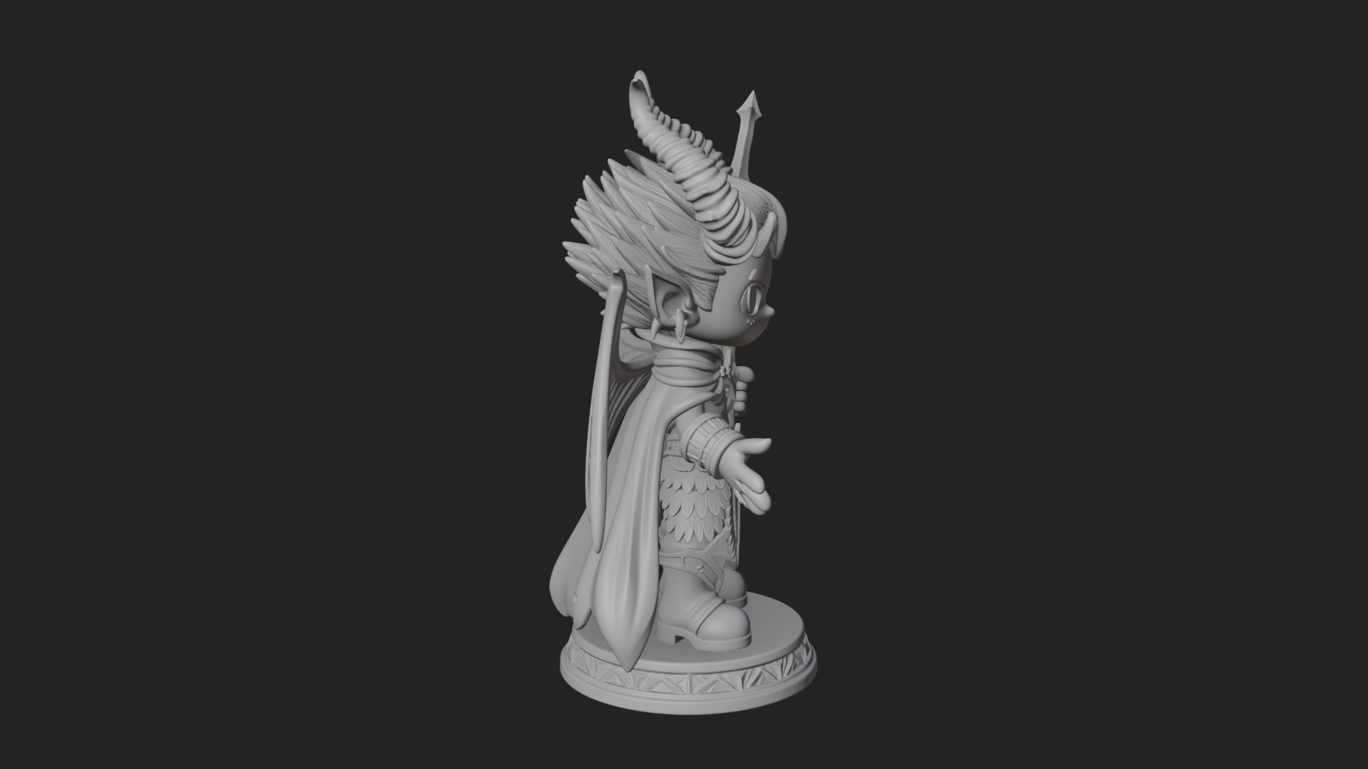 Chibi Demon with Trident Statue Design 1 3D Print Model 3D Model