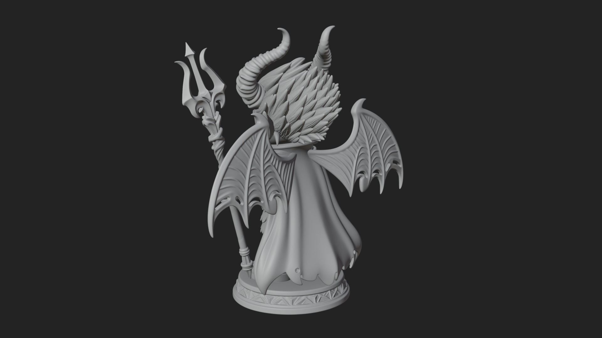 Chibi Demon with Trident Statue Design 1 3D Print Model 3D Model