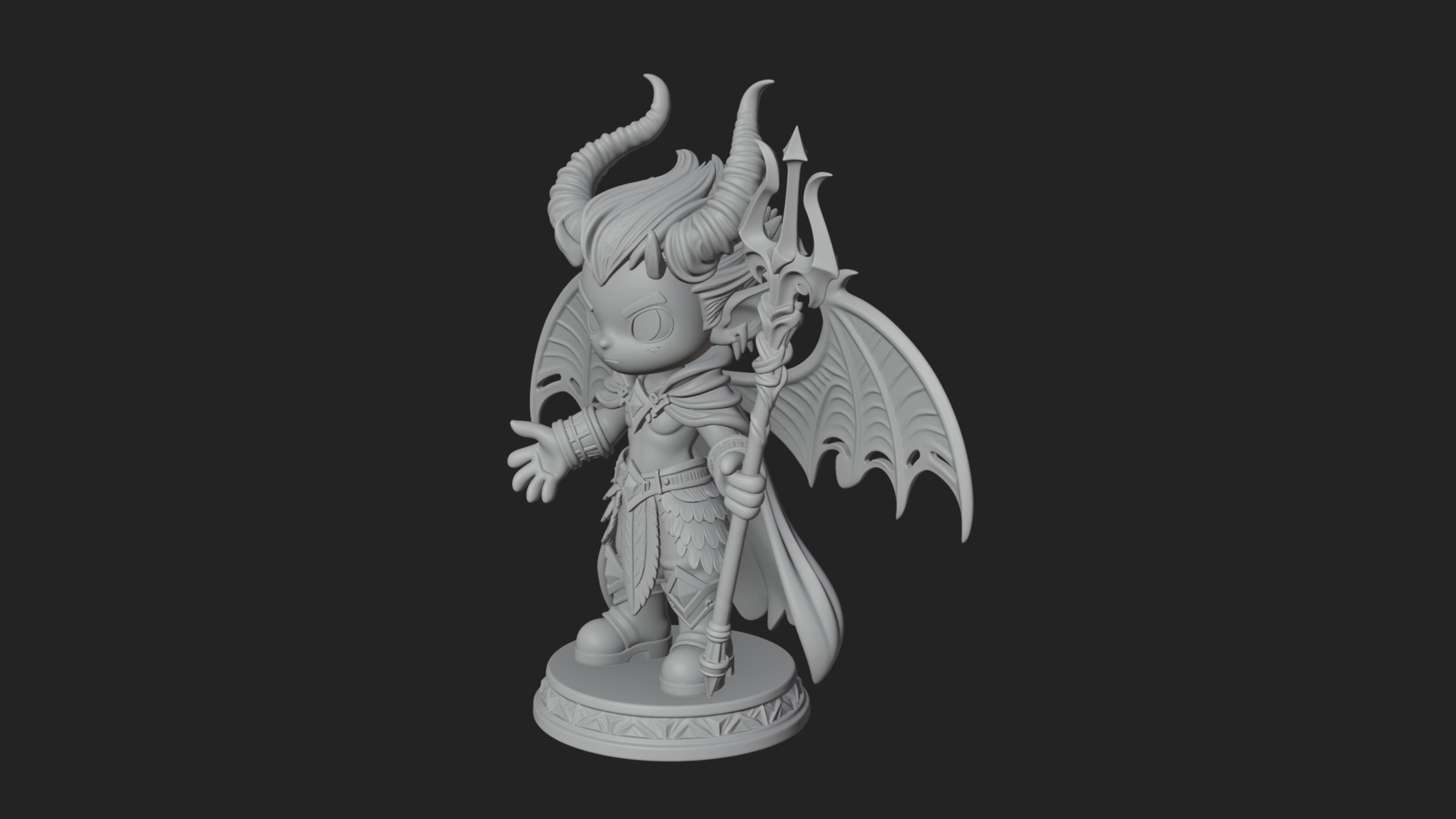 Chibi Demon with Trident Statue Design 1 3D Print Model 3D Model