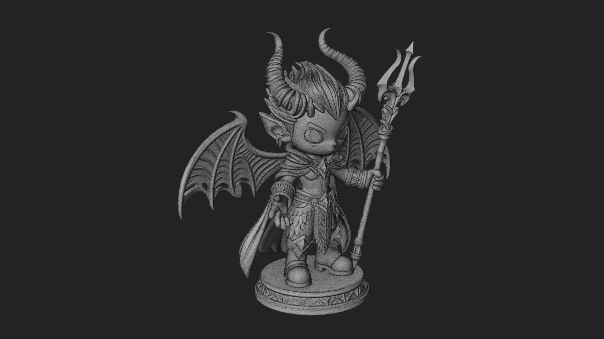 Chibi Demon with Trident Statue Design 1 3D Print Model 3D Model