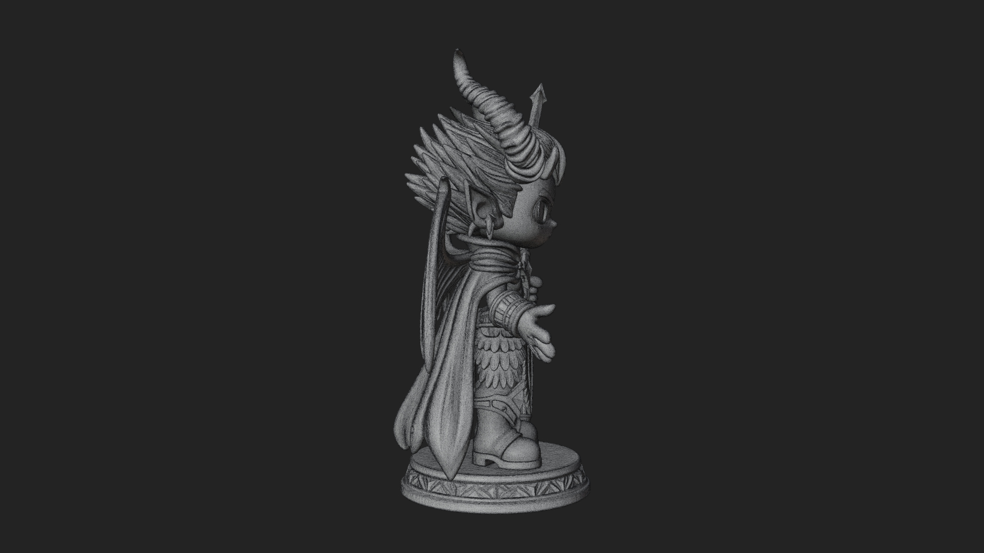 Chibi Demon with Trident Statue Design 1 3D Print Model 3D Model