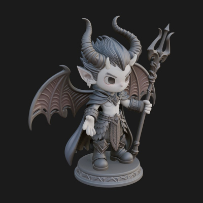 Chibi Demon with Trident Statue Design 1 3D Print Model