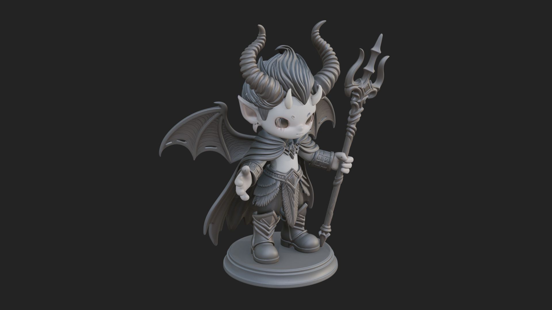 Chibi Demon with Trident Statue Design 2 3D Print Model 3D Model