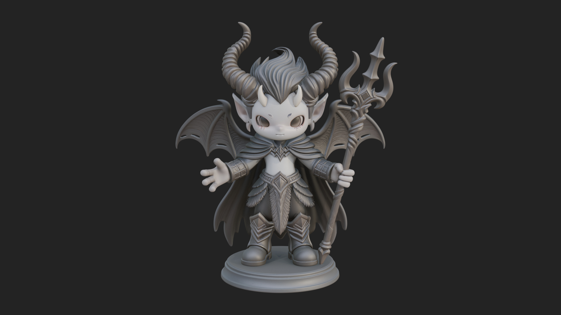 Chibi Demon with Trident Statue Design 2 3D Print Model 3D Model