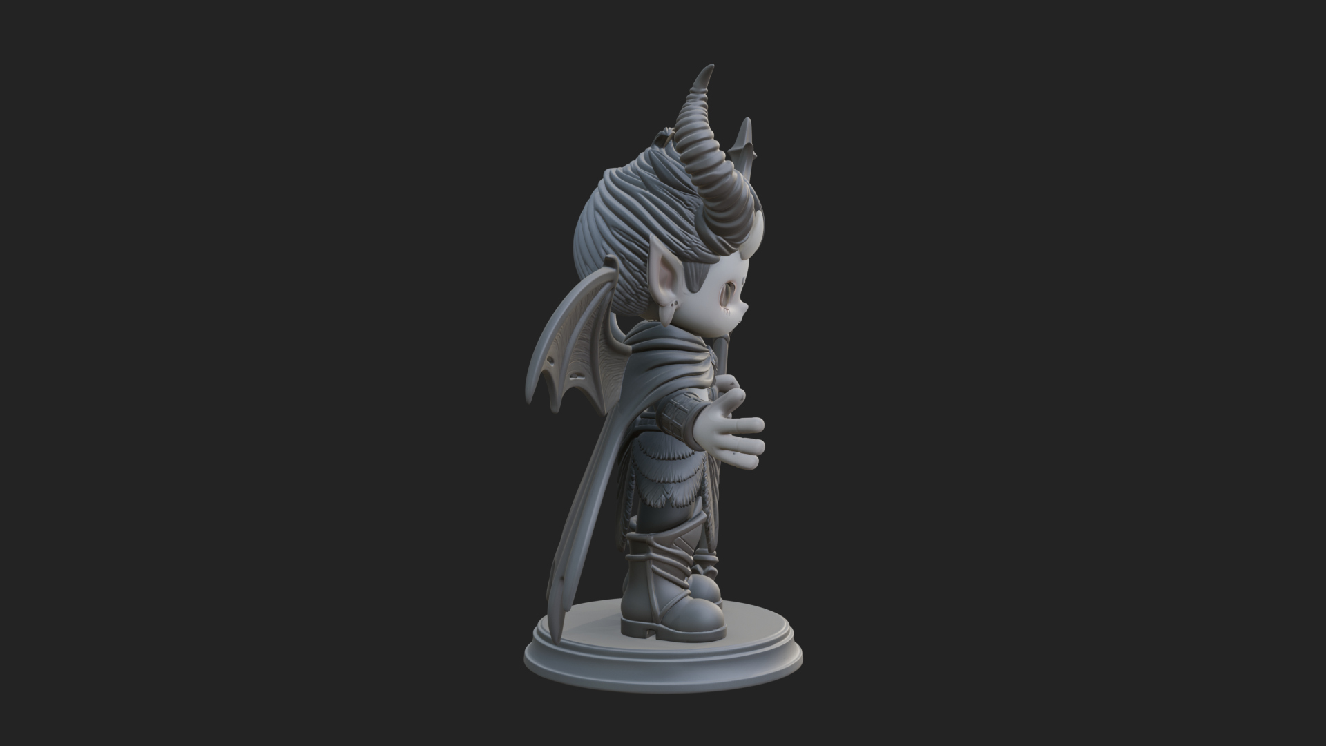 Chibi Demon with Trident Statue Design 2 3D Print Model 3D Model
