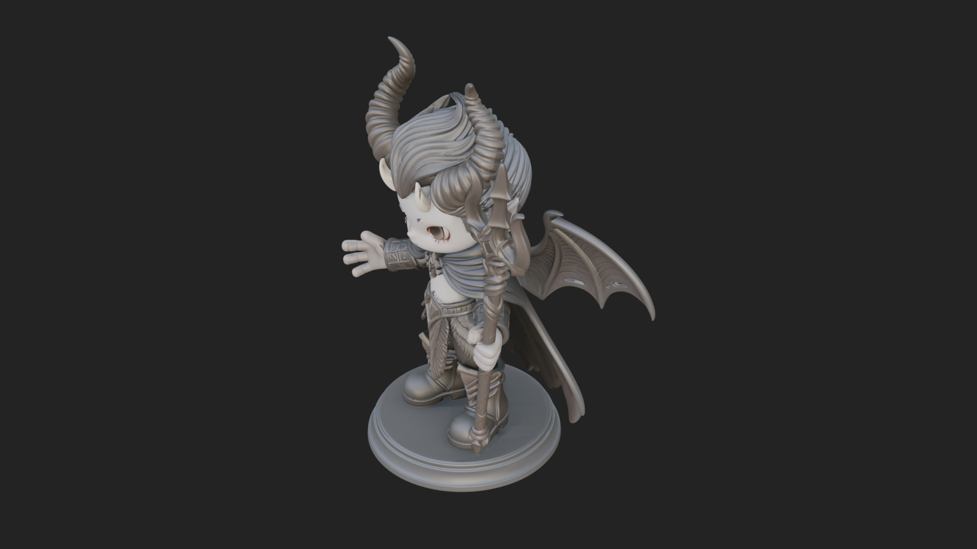 Chibi Demon with Trident Statue Design 2 3D Print Model 3D Model