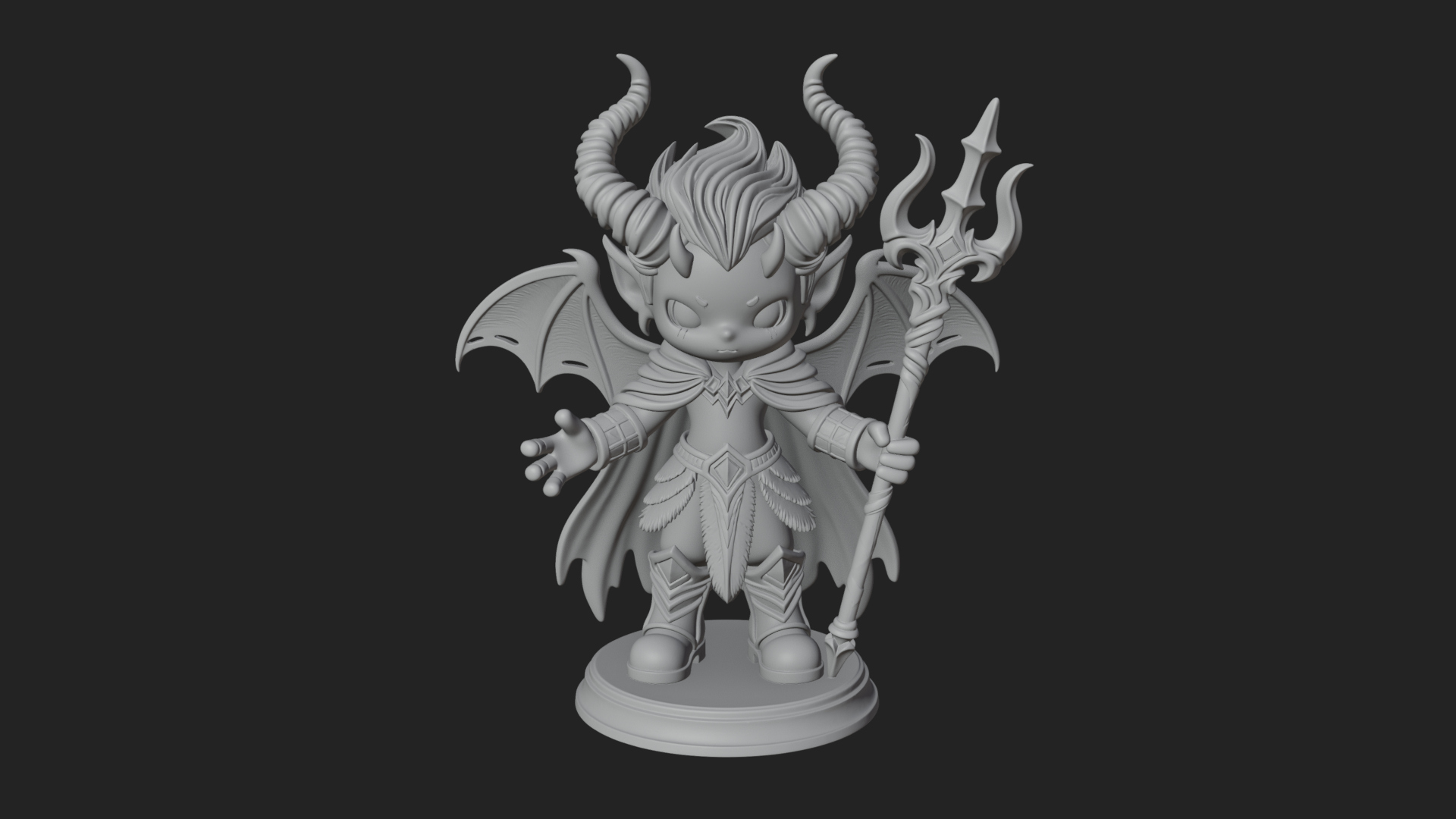 Chibi Demon with Trident Statue Design 2 3D Print Model 3D Model