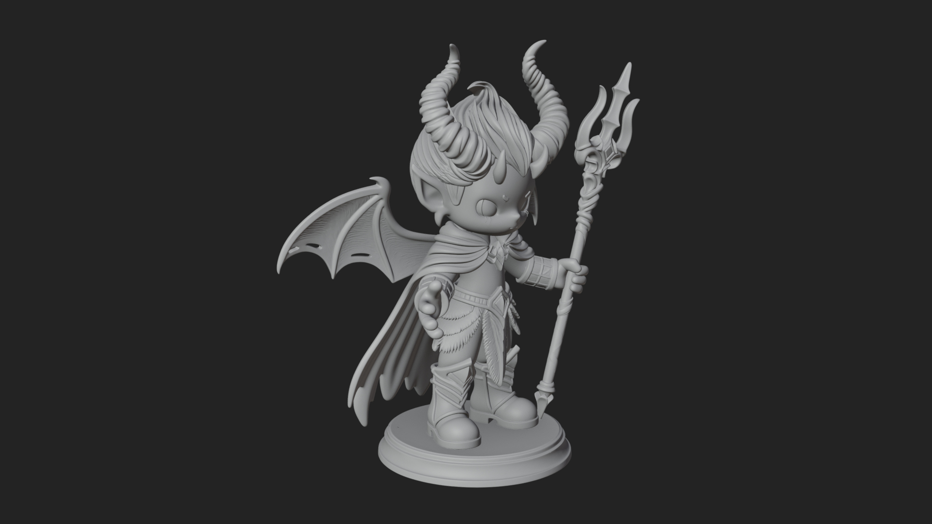 Chibi Demon with Trident Statue Design 2 3D Print Model 3D Model