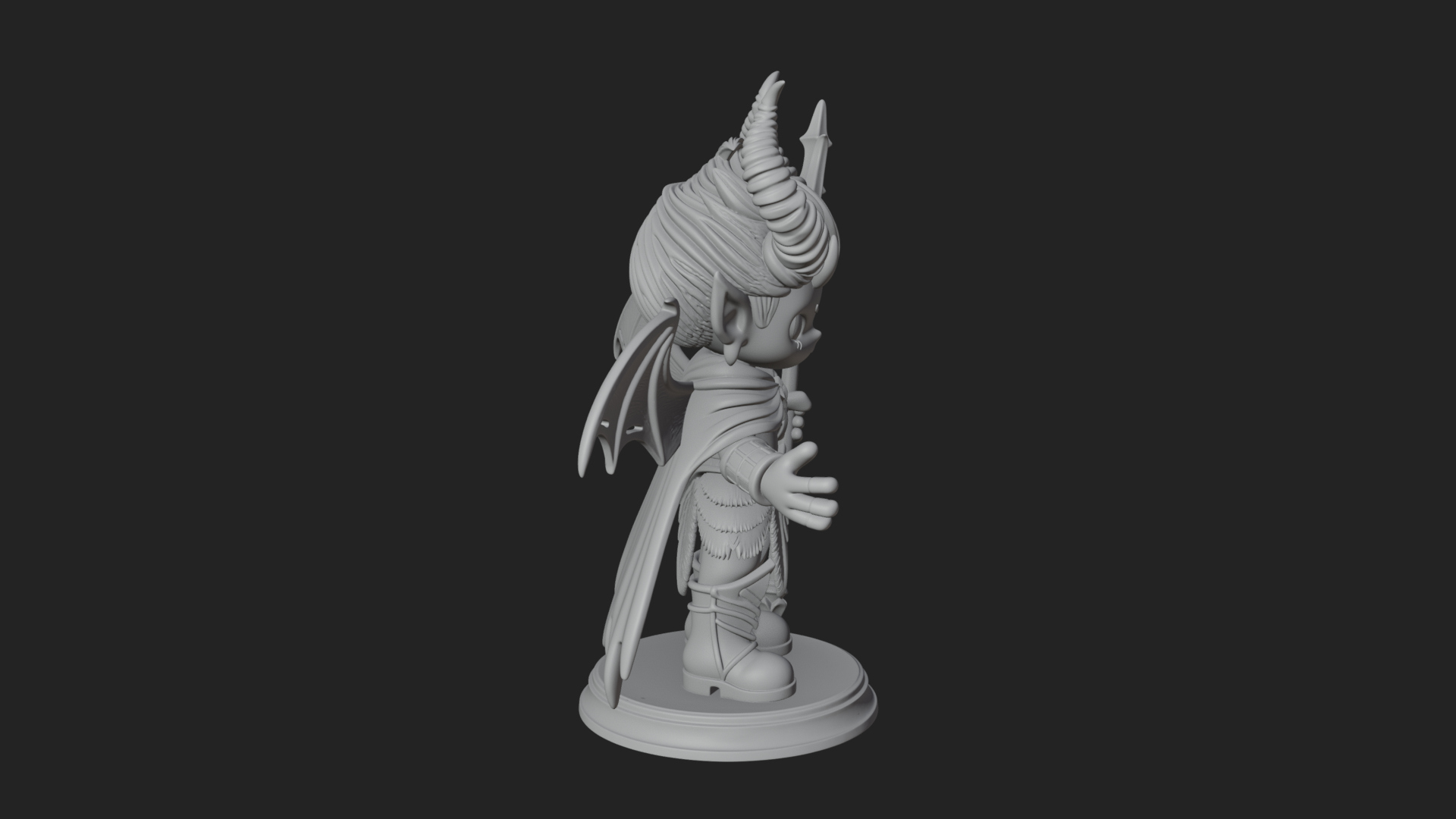 Chibi Demon with Trident Statue Design 2 3D Print Model 3D Model