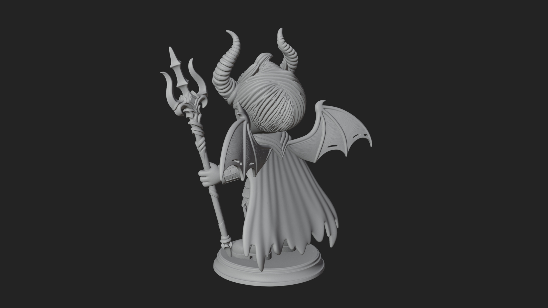 Chibi Demon with Trident Statue Design 2 3D Print Model 3D Model