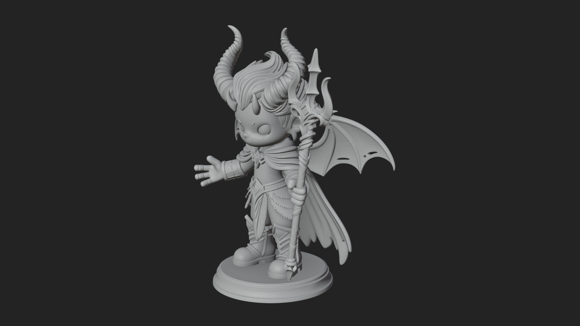 Chibi Demon with Trident Statue Design 2 3D Print Model 3D Model