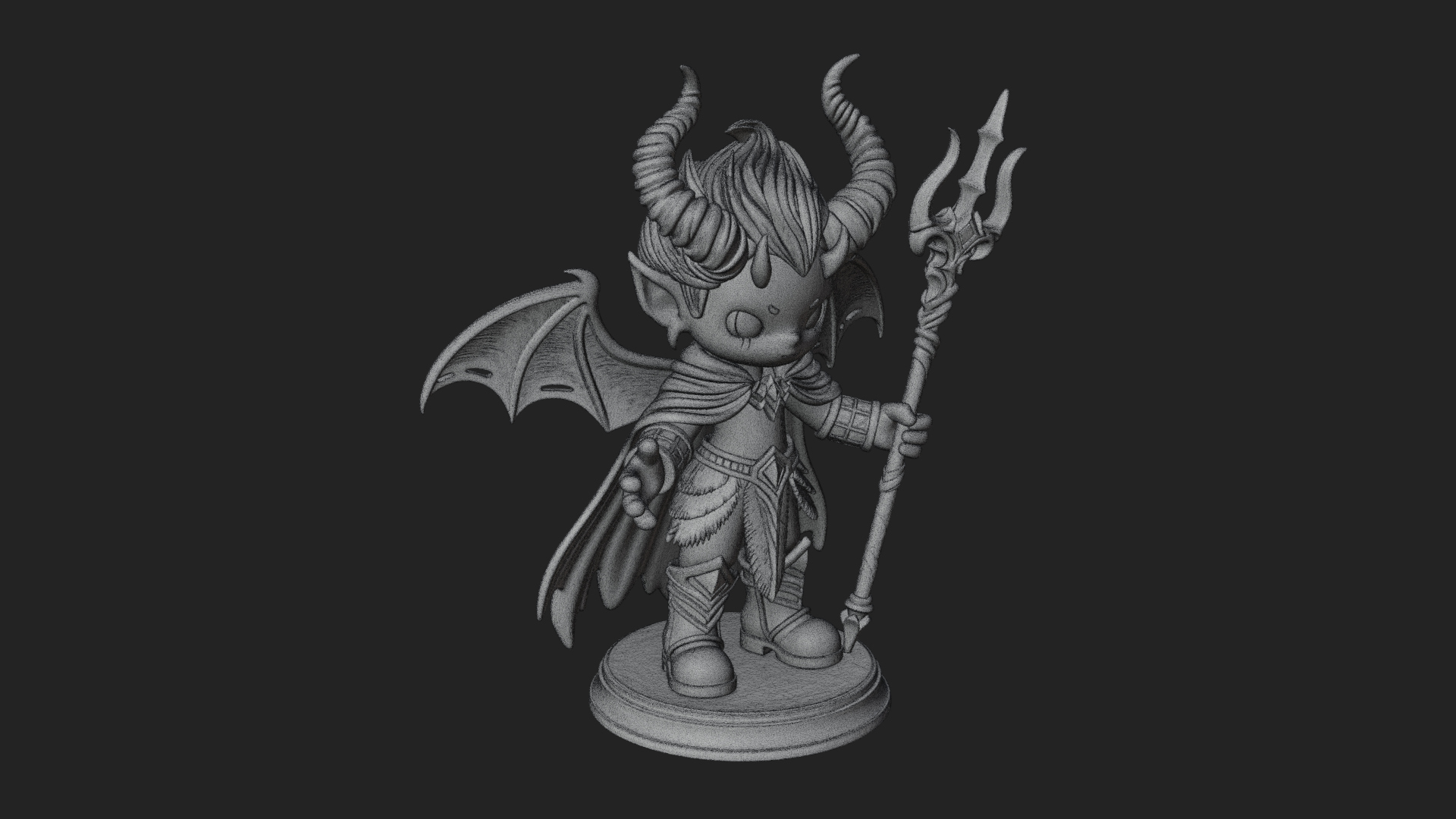Chibi Demon with Trident Statue Design 2 3D Print Model 3D Model
