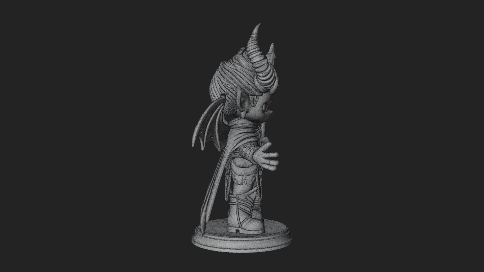Chibi Demon with Trident Statue Design 2 3D Print Model 3D Model