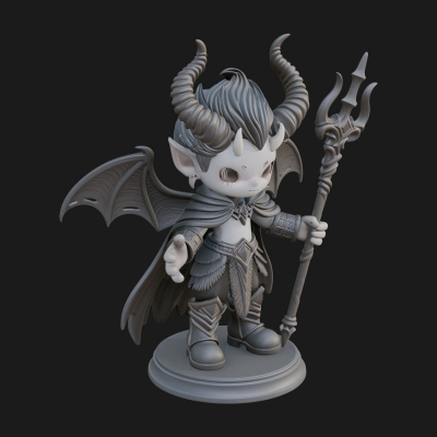 Chibi Demon with Trident Statue Design 2 3D Print Model