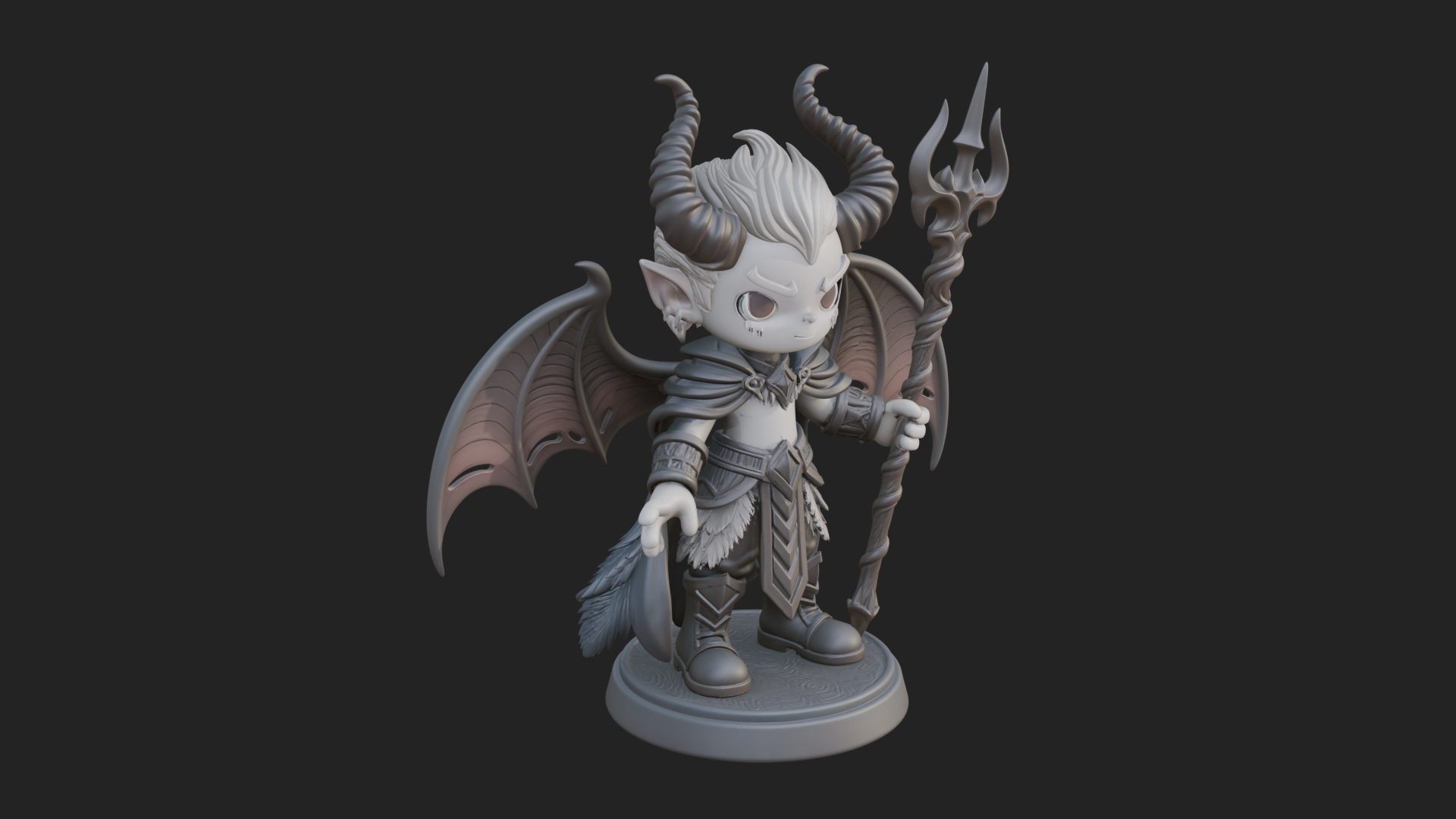 Chibi Demon with Trident Statue Design 3 3D Print Model 3D Model
