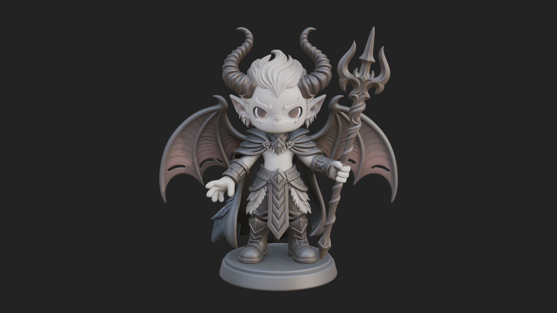 Chibi Demon with Trident Statue Design 3 3D Print Model 3D Model