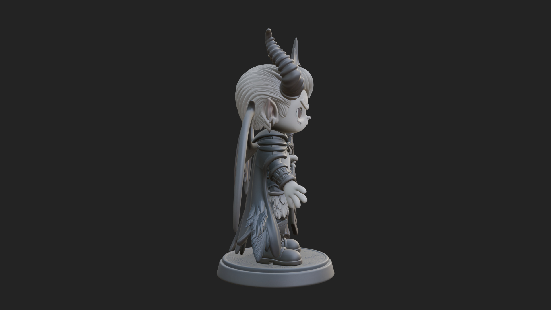 Chibi Demon with Trident Statue Design 3 3D Print Model 3D Model