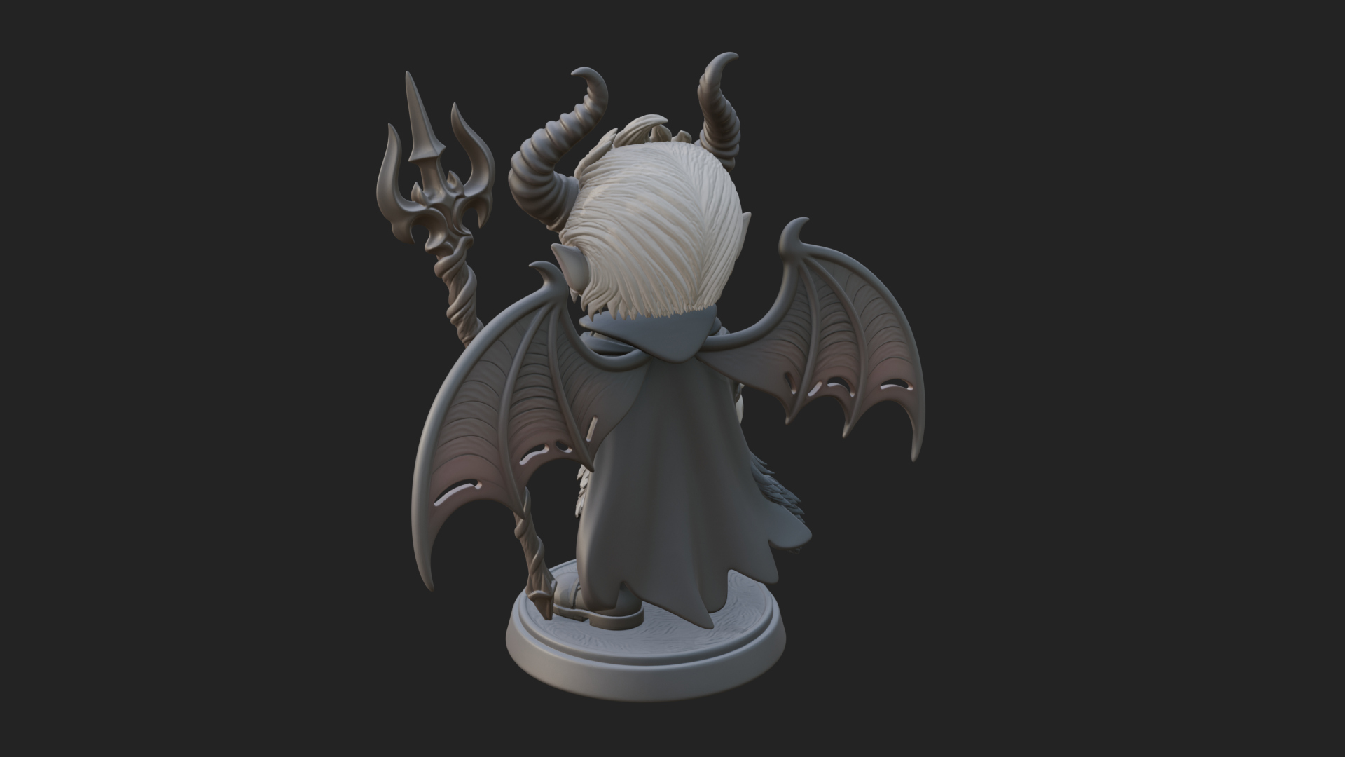 Chibi Demon with Trident Statue Design 3 3D Print Model 3D Model