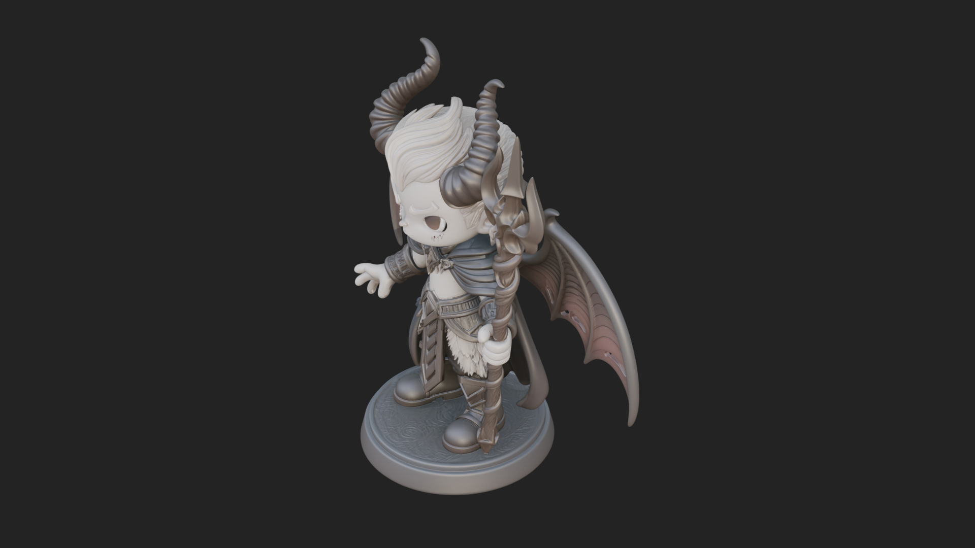 Chibi Demon with Trident Statue Design 3 3D Print Model 3D Model