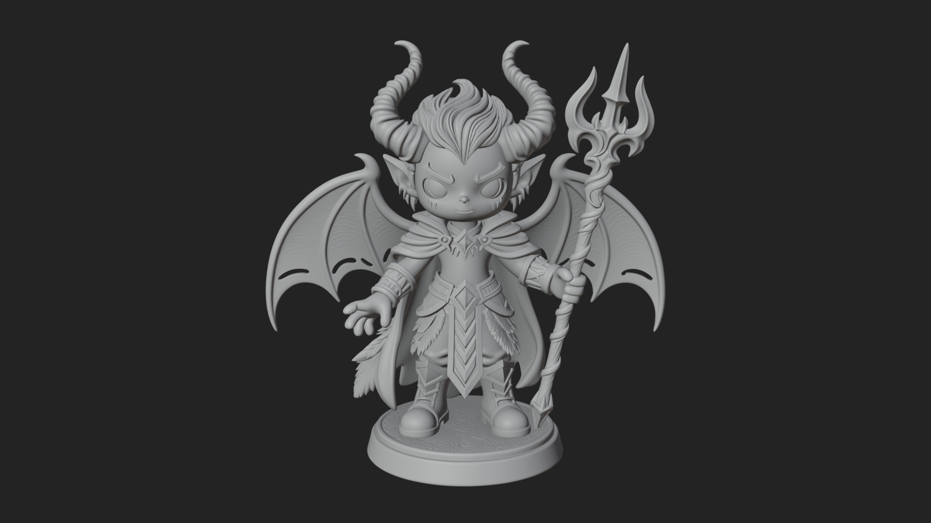 Chibi Demon with Trident Statue Design 3 3D Print Model 3D Model