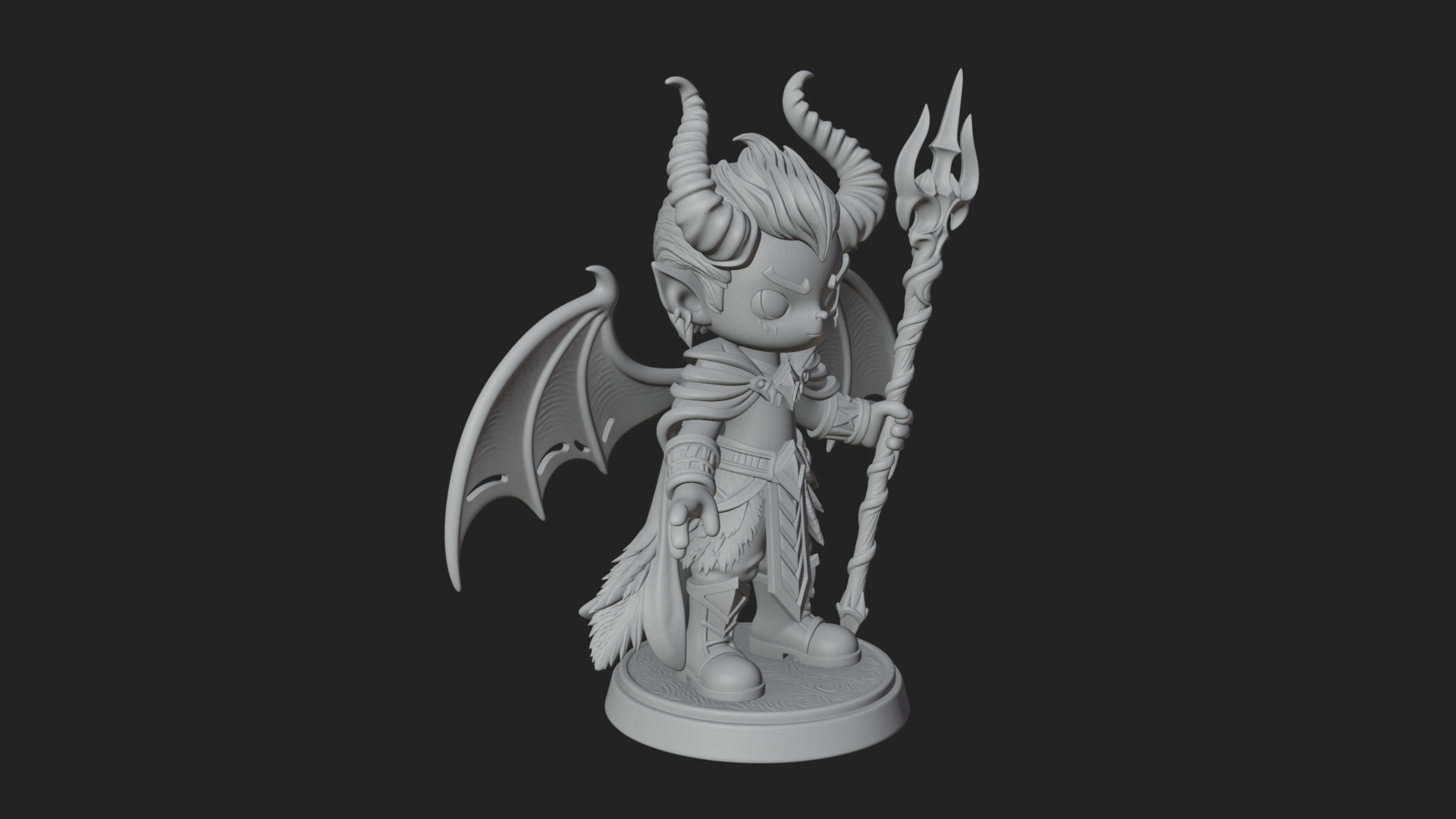 Chibi Demon with Trident Statue Design 3 3D Print Model 3D Model