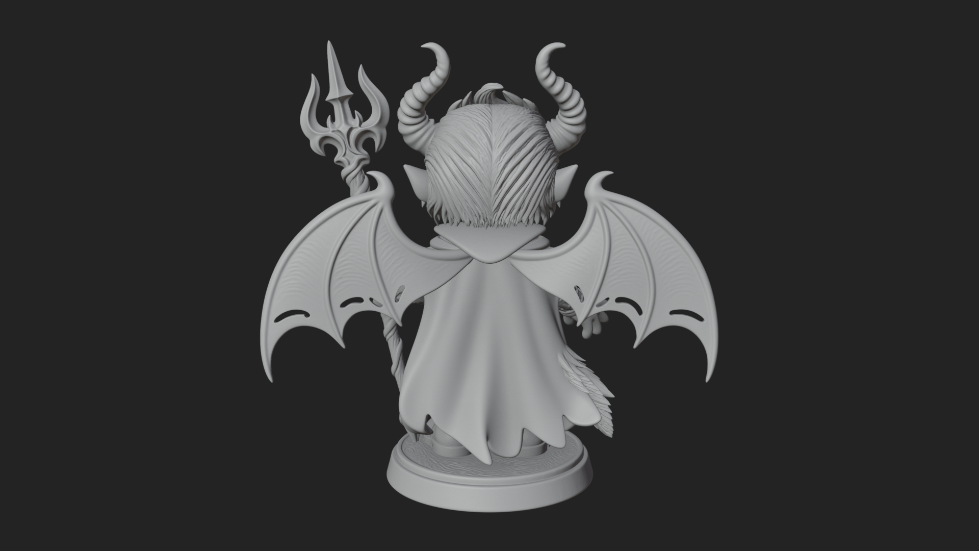 Chibi Demon with Trident Statue Design 3 3D Print Model 3D Model
