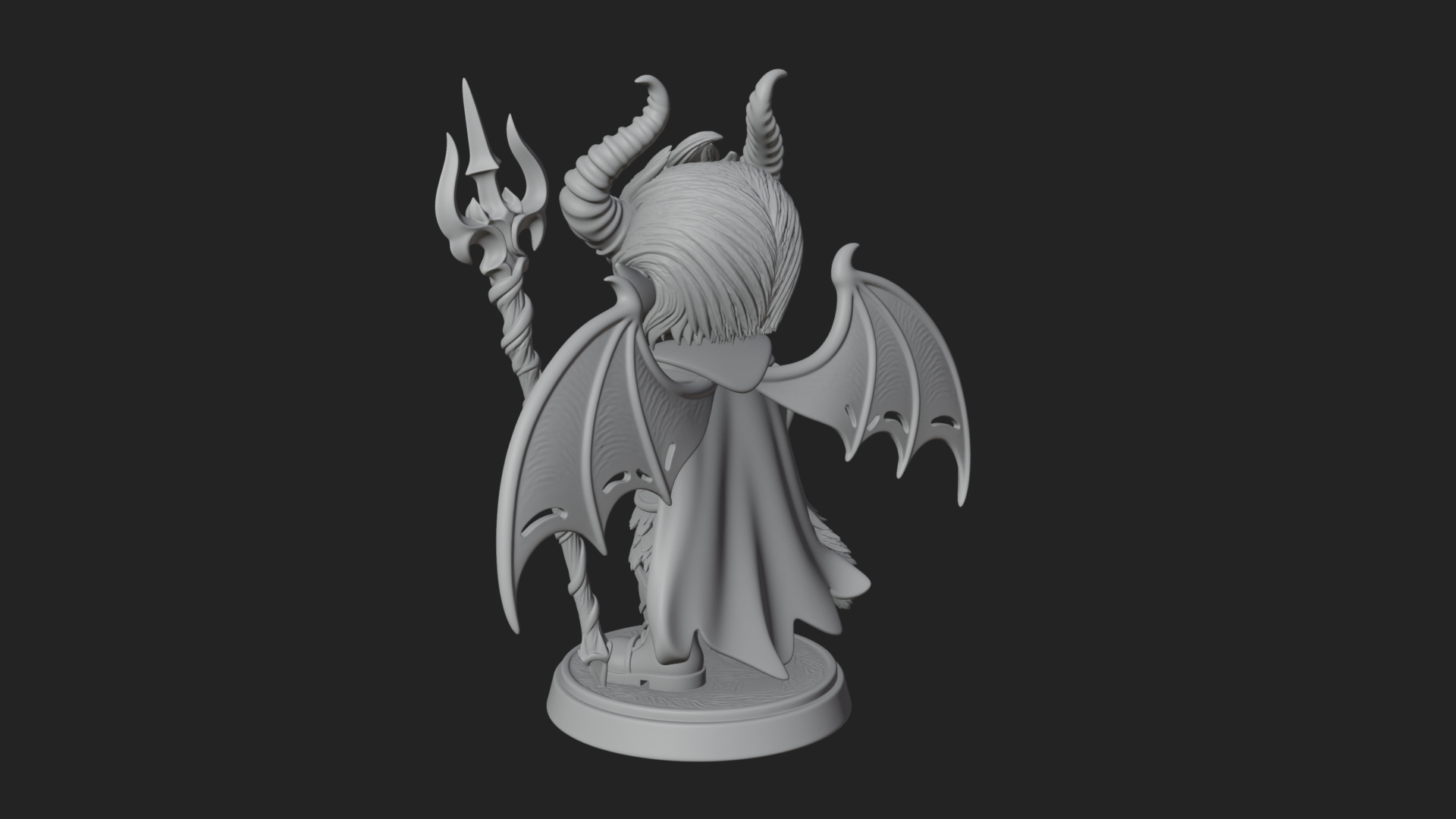 Chibi Demon with Trident Statue Design 3 3D Print Model 3D Model