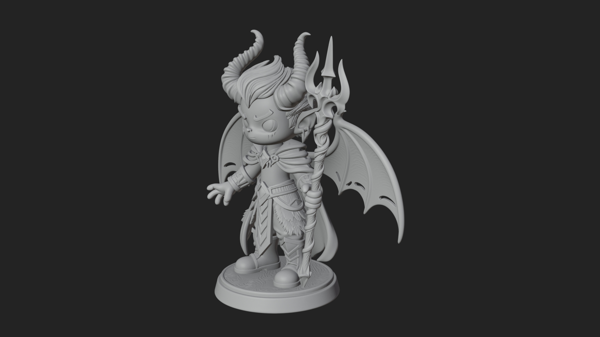 Chibi Demon with Trident Statue Design 3 3D Print Model 3D Model