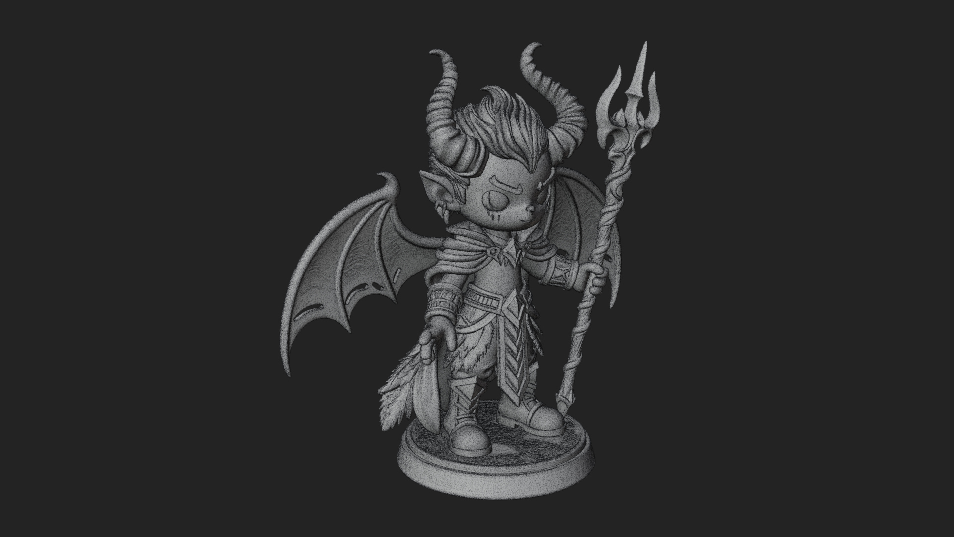 Chibi Demon with Trident Statue Design 3 3D Print Model 3D Model
