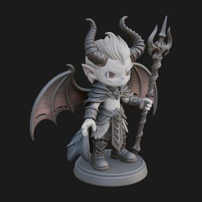 Chibi Demon with Trident Statue Design 3 3D Print Model