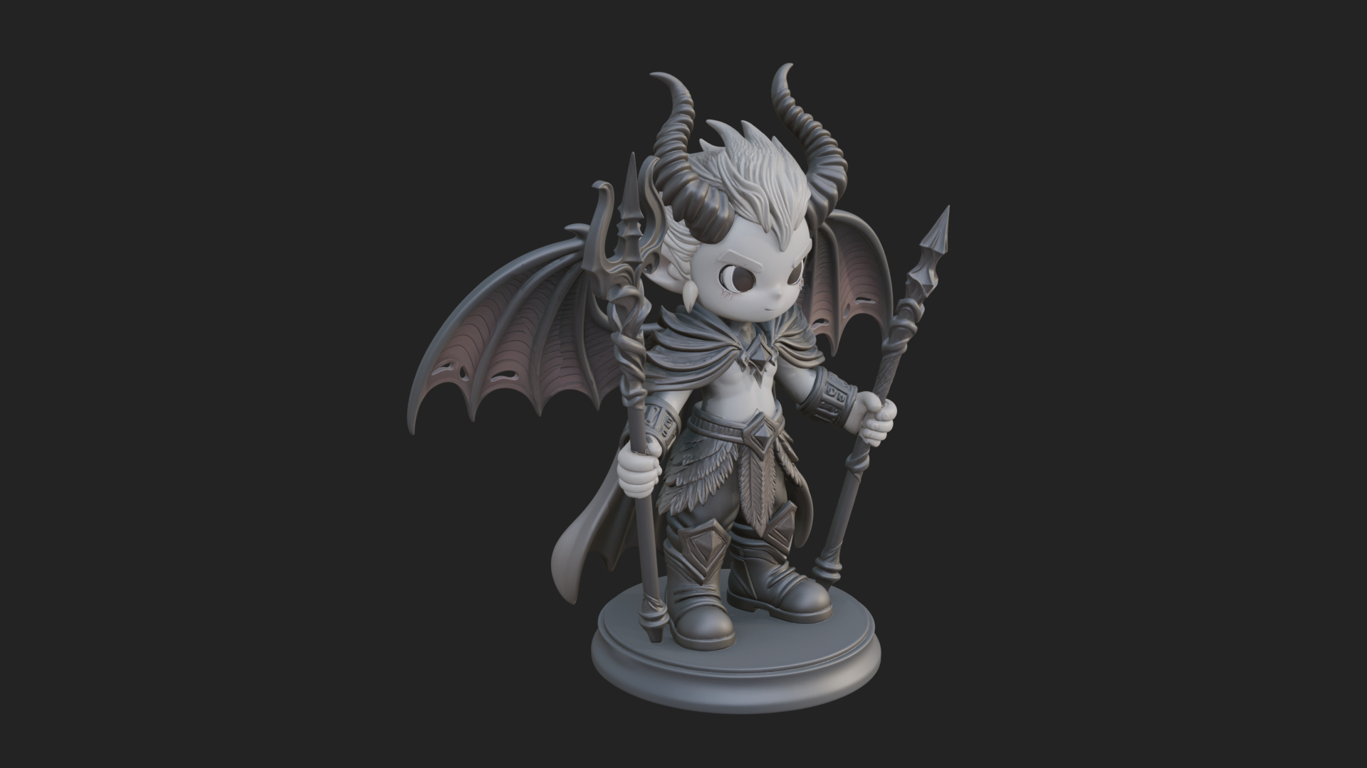 Chibi Demon with Trident Statue Design 4 3D Print Model 3D Model