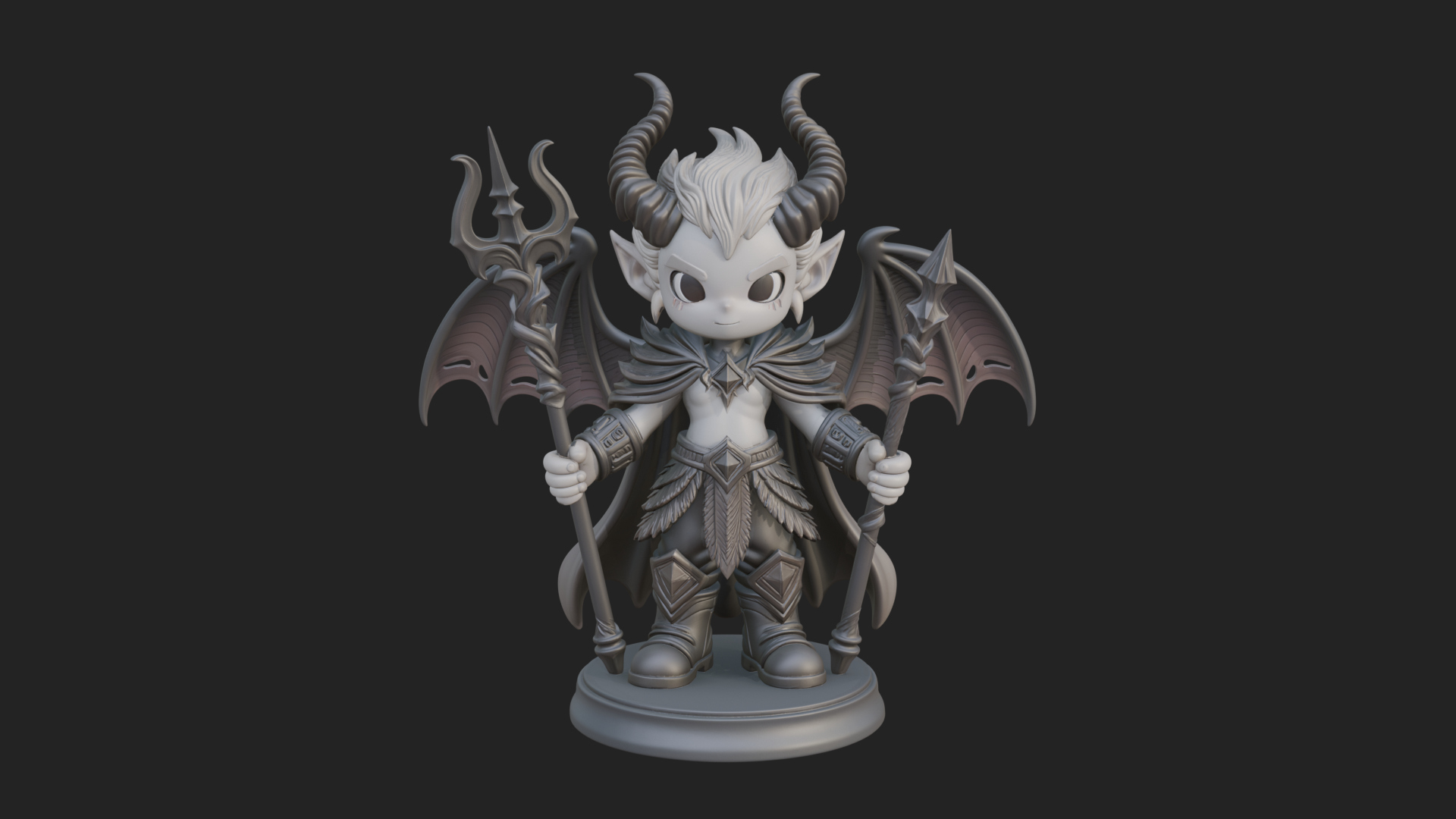 Chibi Demon with Trident Statue Design 4 3D Print Model 3D Model