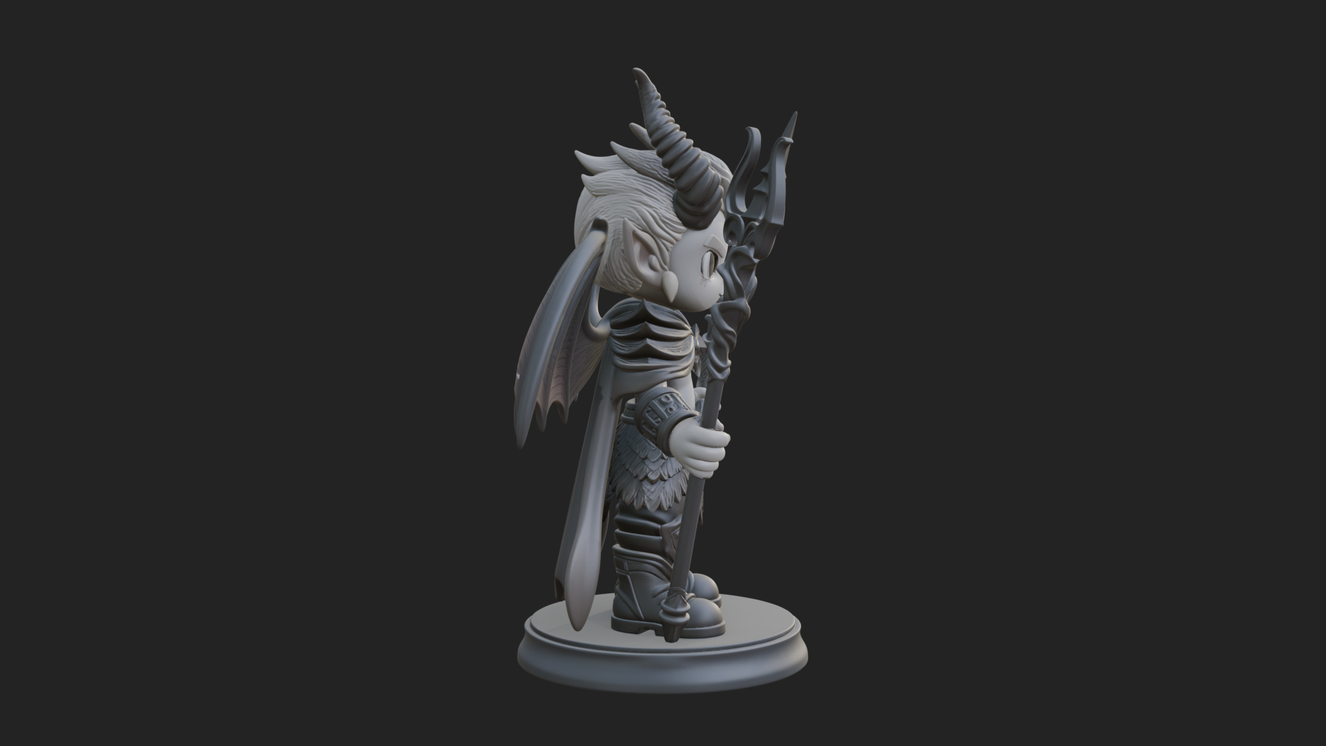 Chibi Demon with Trident Statue Design 4 3D Print Model 3D Model