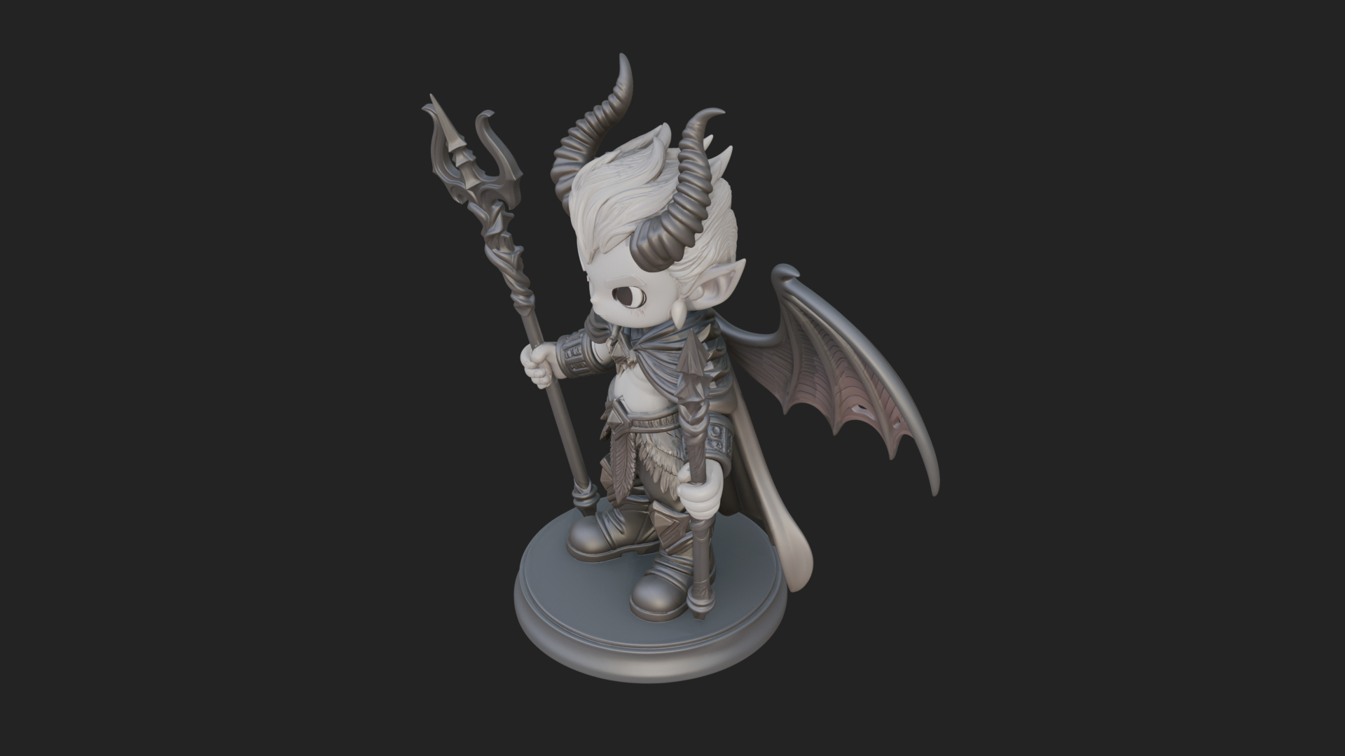 Chibi Demon with Trident Statue Design 4 3D Print Model 3D Model