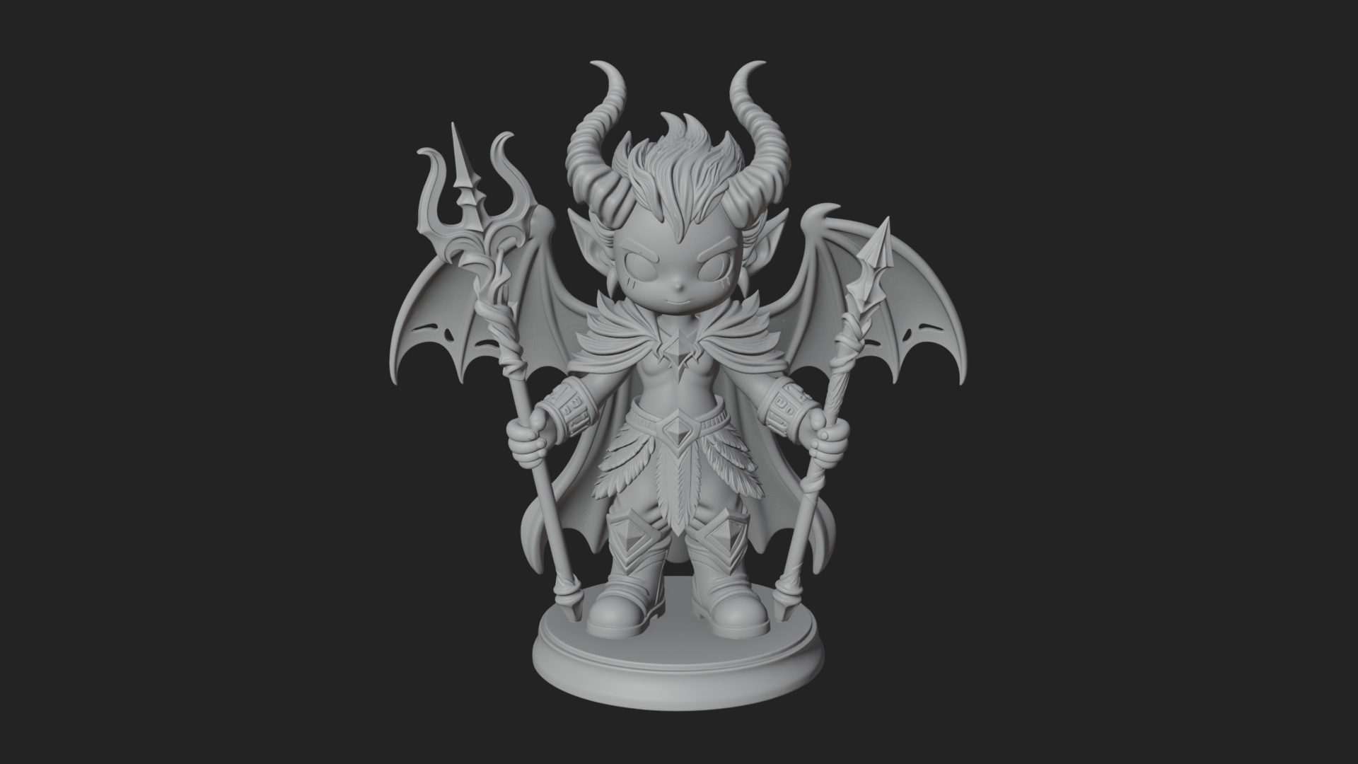 Chibi Demon with Trident Statue Design 4 3D Print Model 3D Model