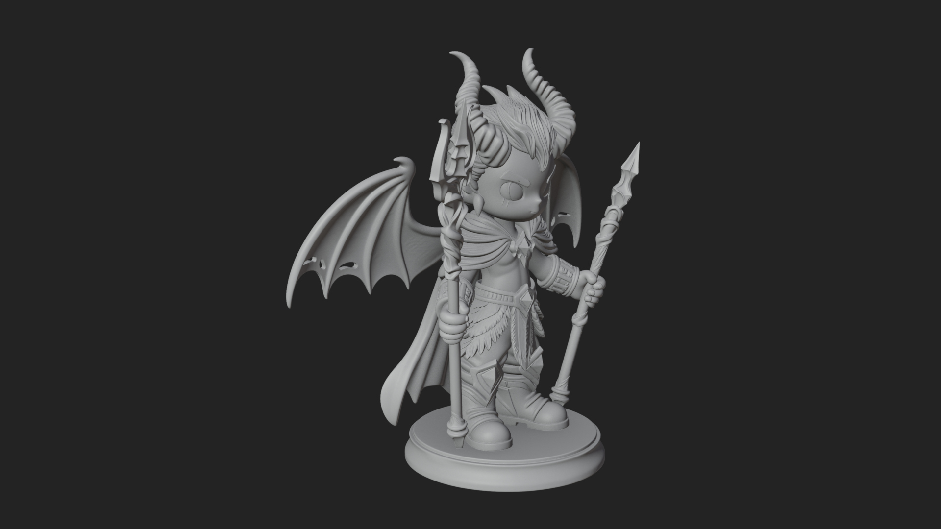 Chibi Demon with Trident Statue Design 4 3D Print Model 3D Model