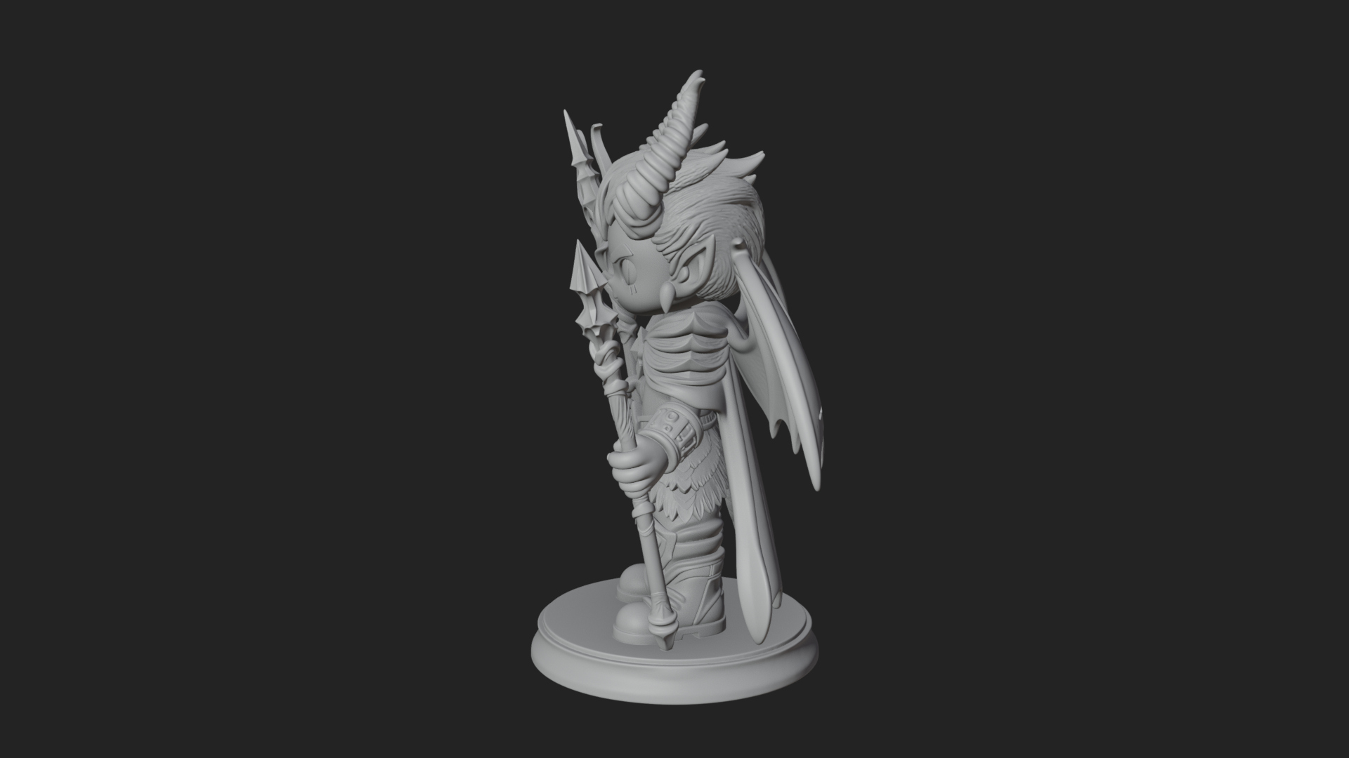 Chibi Demon with Trident Statue Design 4 3D Print Model 3D Model