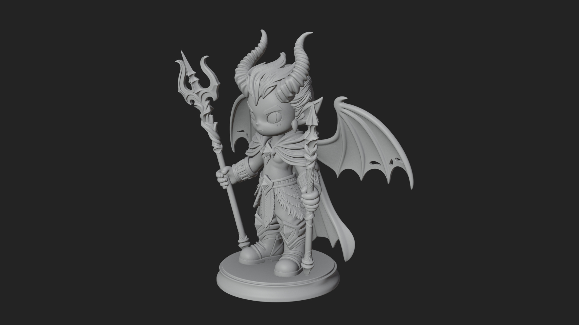 Chibi Demon with Trident Statue Design 4 3D Print Model 3D Model