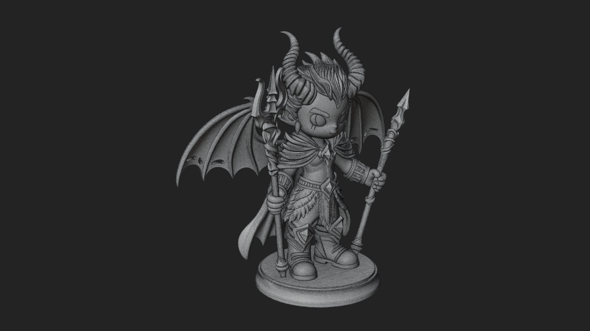 Chibi Demon with Trident Statue Design 4 3D Print Model 3D Model