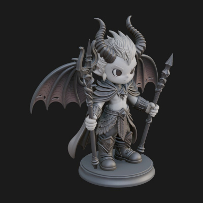 Chibi Demon with Trident Statue Design 4 3D Print Model
