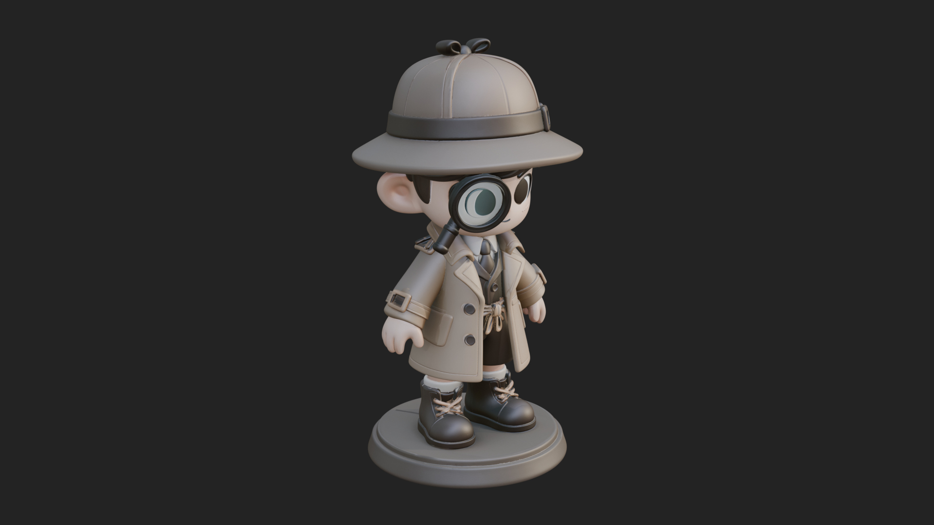 Chibi Detective Boy Statue Design 1 3D Print Model 3D Model