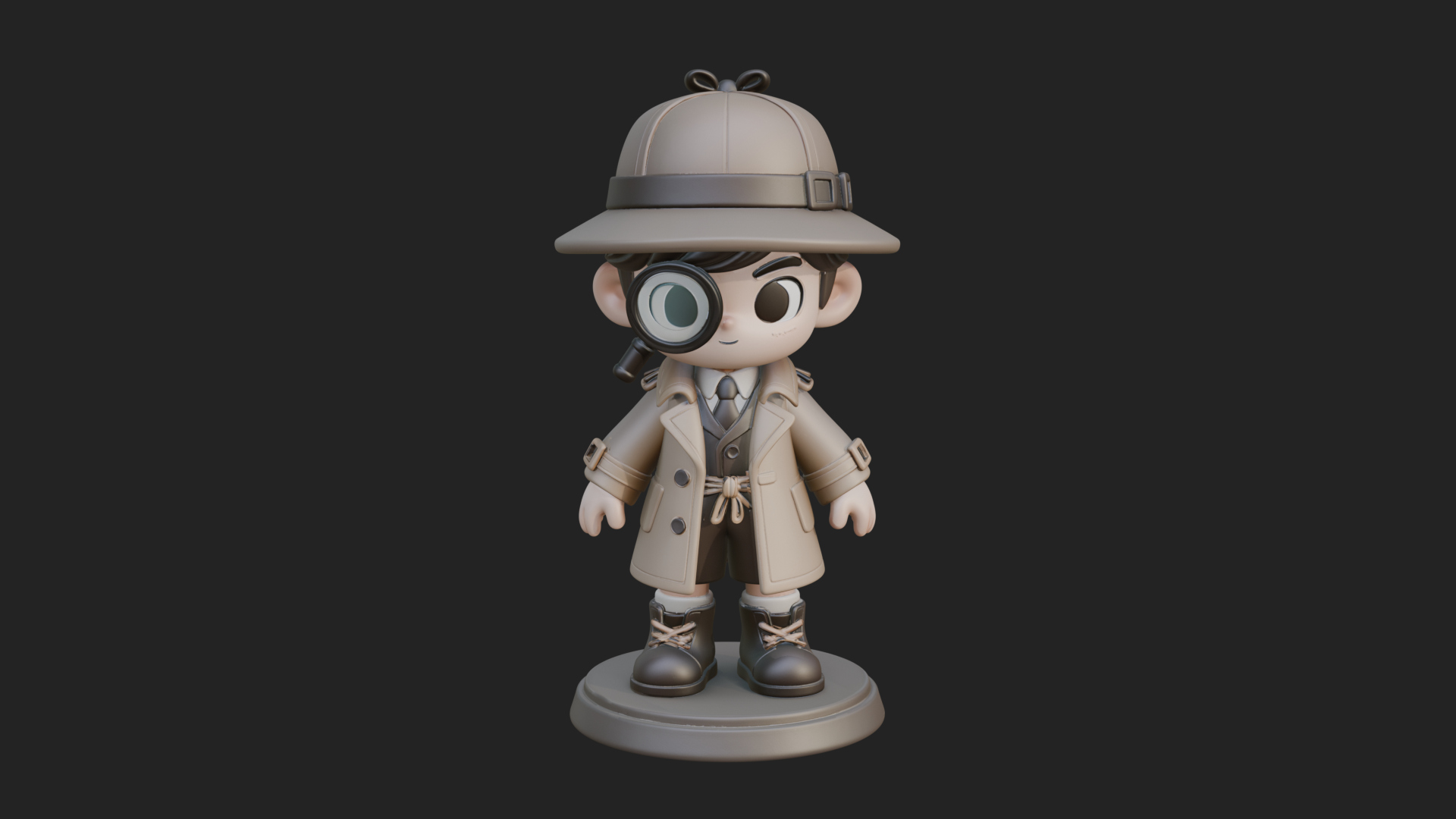 Chibi Detective Boy Statue Design 1 3D Print Model 3D Model