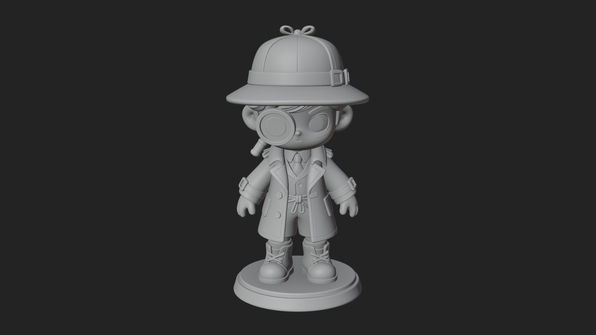 Chibi Detective Boy Statue Design 1 3D Print Model 3D Model