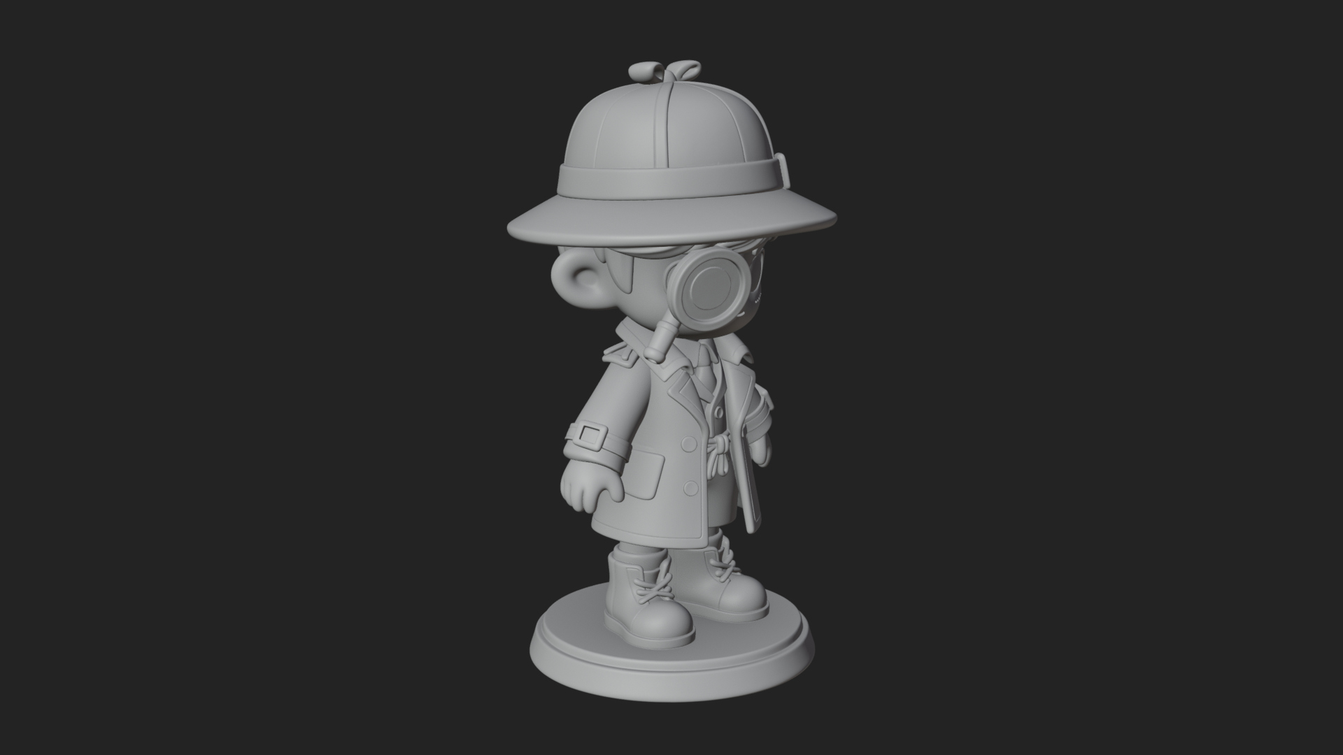 Chibi Detective Boy Statue Design 1 3D Print Model 3D Model