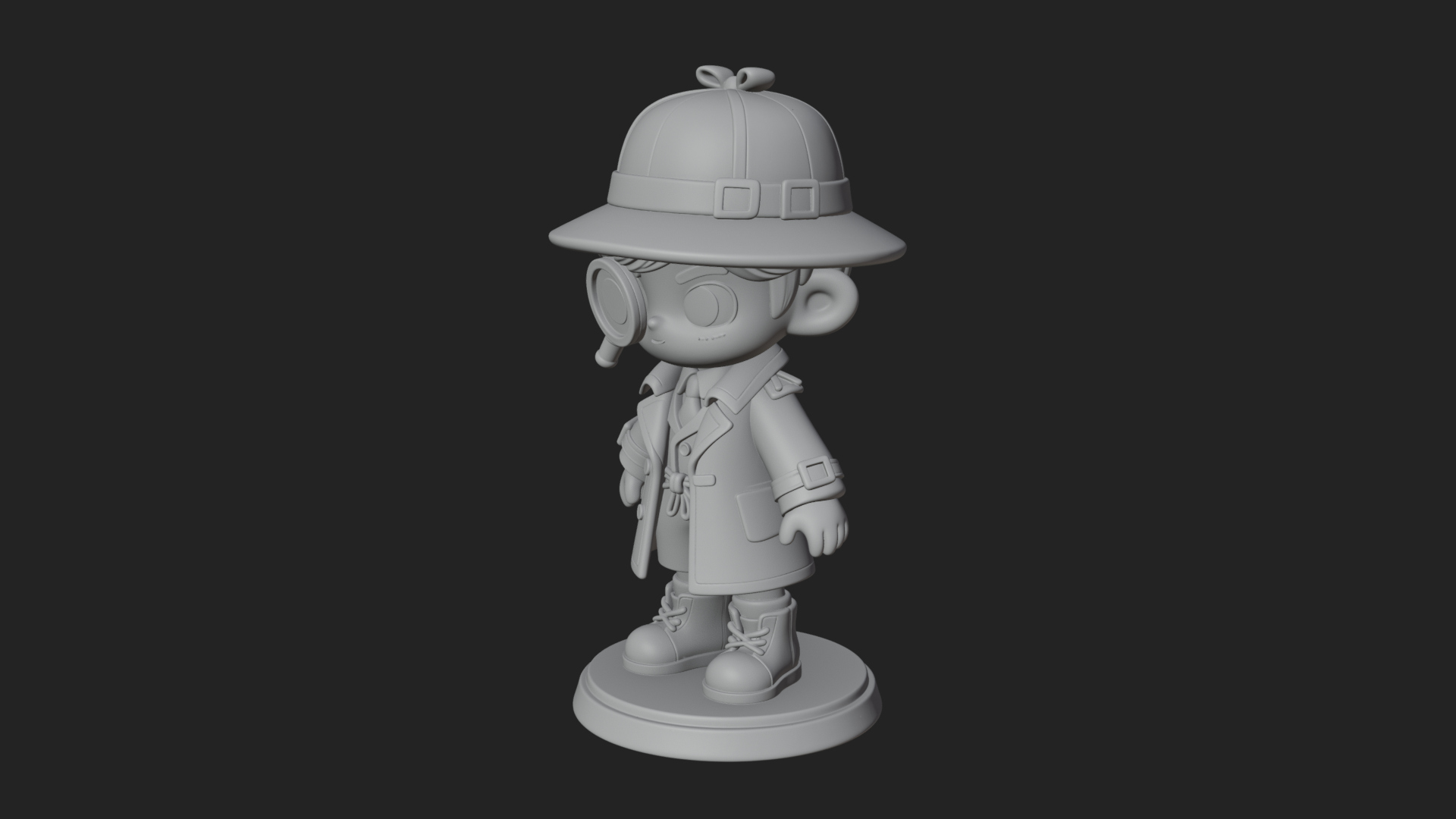 Chibi Detective Boy Statue Design 1 3D Print Model 3D Model